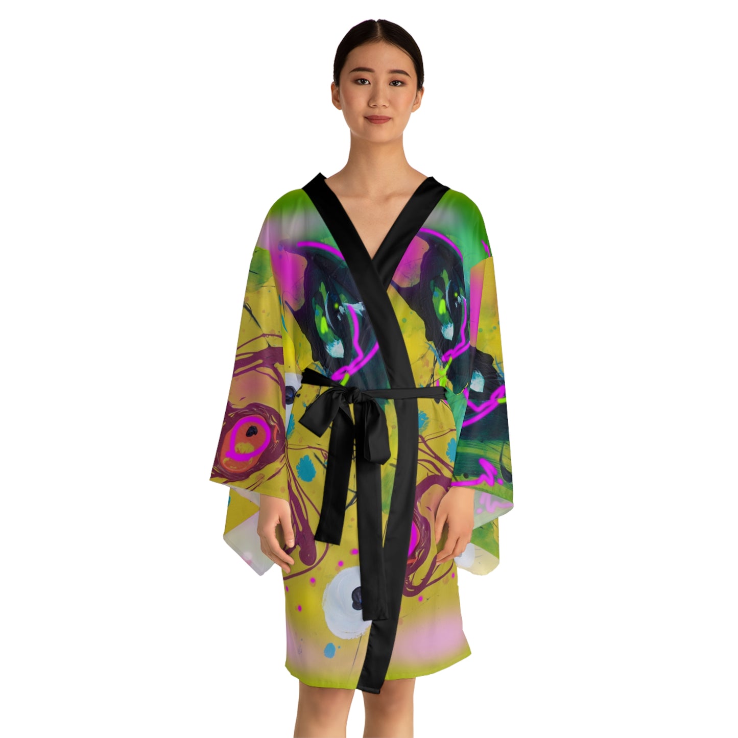 Lebendiger, künstlerischer Kimono mit langen Ärmeln – farbenfrohes abstraktes Design für Entspannung und Stil