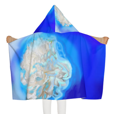 Whimsical Youth Hooded Towel with Ocean Blue Floral Design