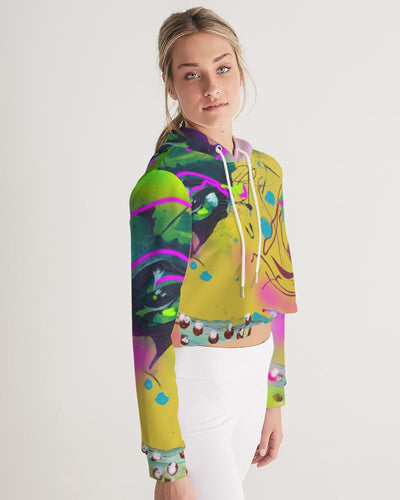 Abstract Yellow Women's Cropped Hoodie
