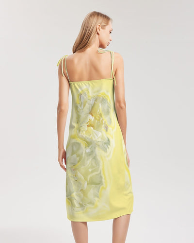 Yellow Peony Women's  Tie Strap Split Dress