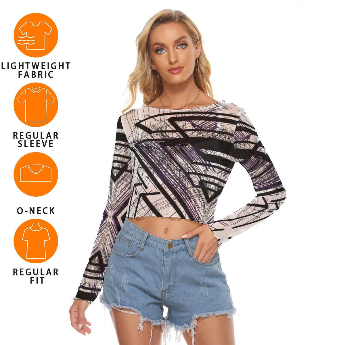 Mesh-Langarm-T-Shirt für Damen