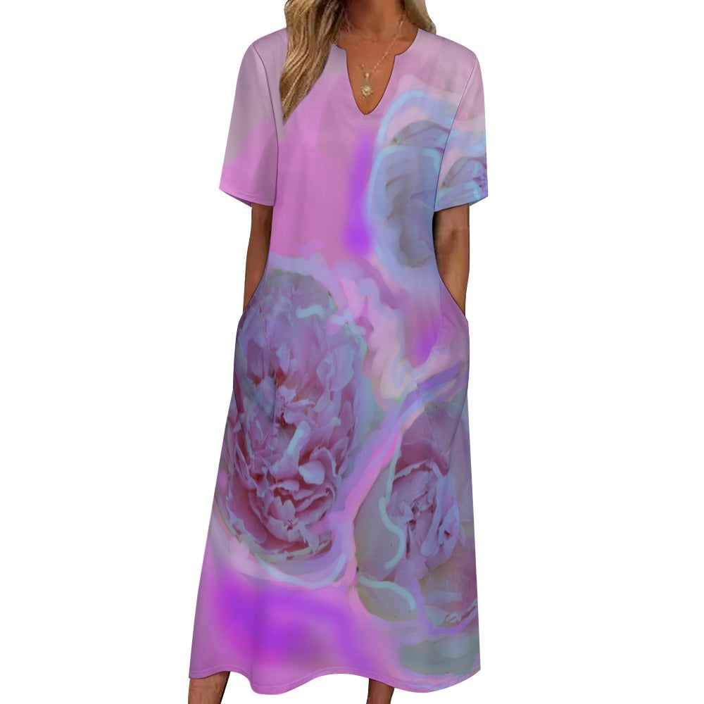 Short sleeved loose fitting dress with pockets