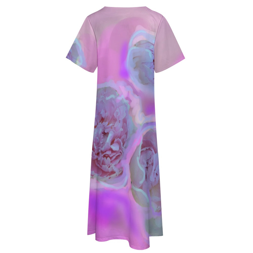 Short sleeved loose fitting dress with pockets