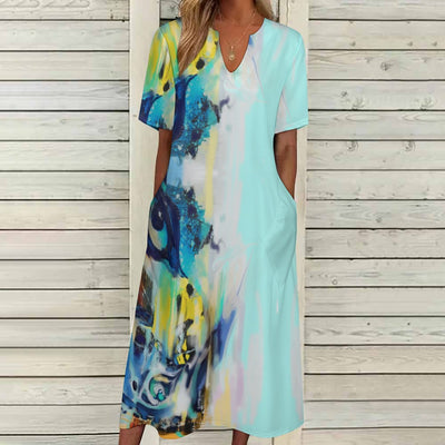 Short sleeved loose fitting dress with pockets