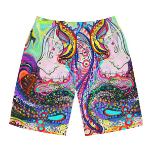 Vibrant Artistic Men's Board Shorts - Unique Beachwear for Summer Fun — Original Artwork | ArtistDione