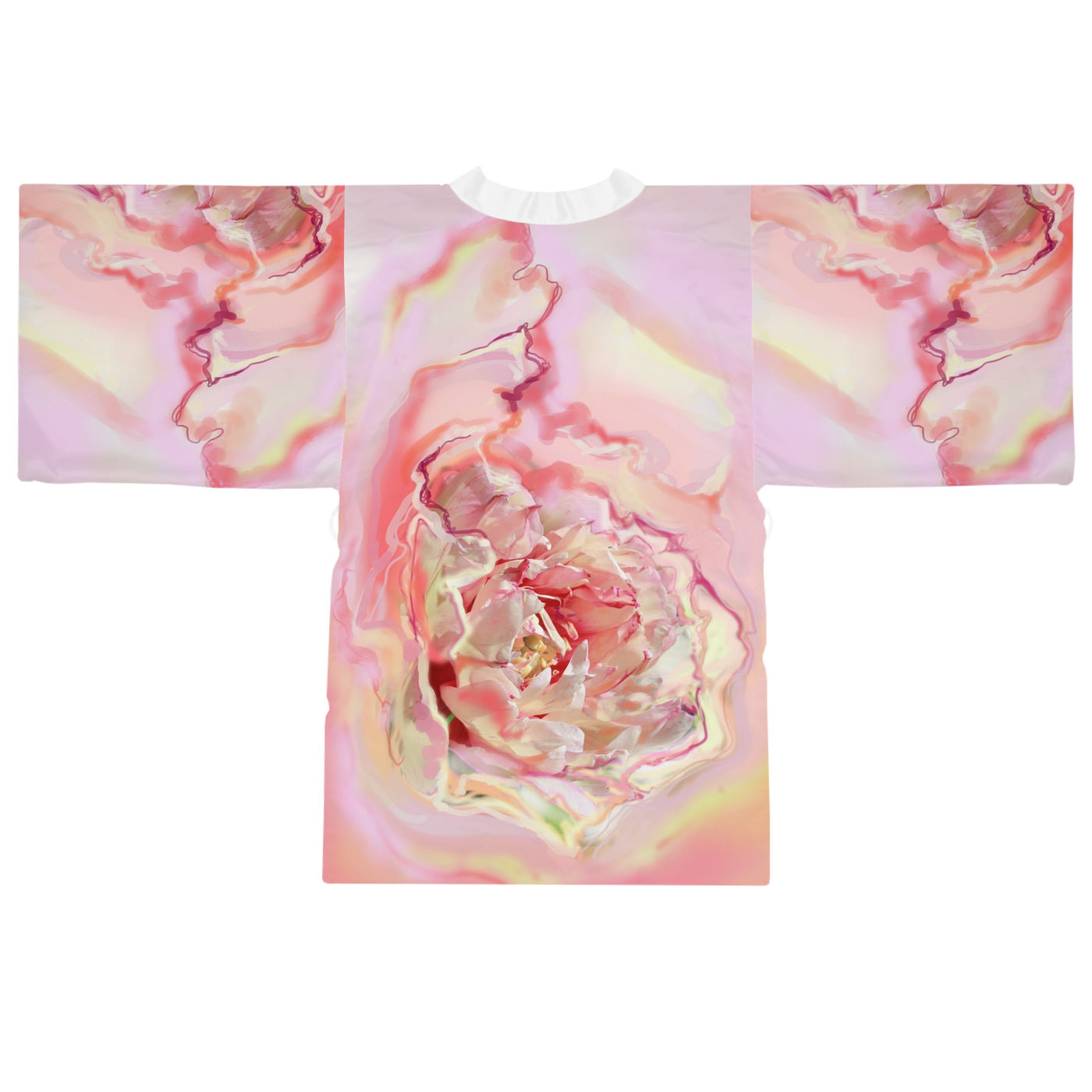 Blush Floral Long Sleeve Kimono Robe - Elegant Loungewear for Spa Days, Parties & Relaxation