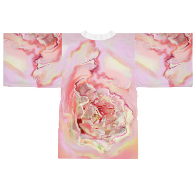 Blush Floral Long Sleeve Kimono Robe - Elegant Loungewear for Spa Days, Parties & Relaxation