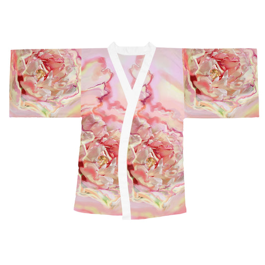 Langärmliger Kimono-Bademantel mit Blumenmuster in Rötönen – Elegante Loungewear für Spa-Tage, Partys und Entspannung 