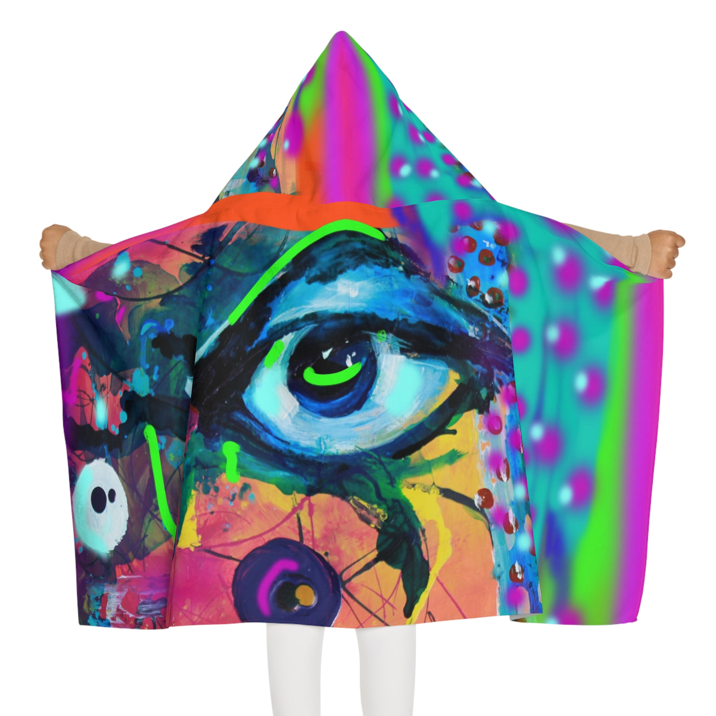 Colorful Youth Hooded Towel with Artistic Eye Design