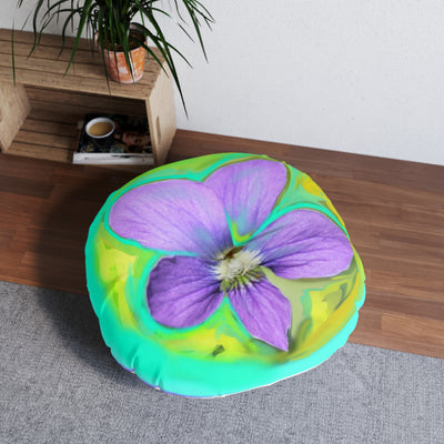 Vibrant Floral Tufted Floor Pillow - Round Accent Cushion