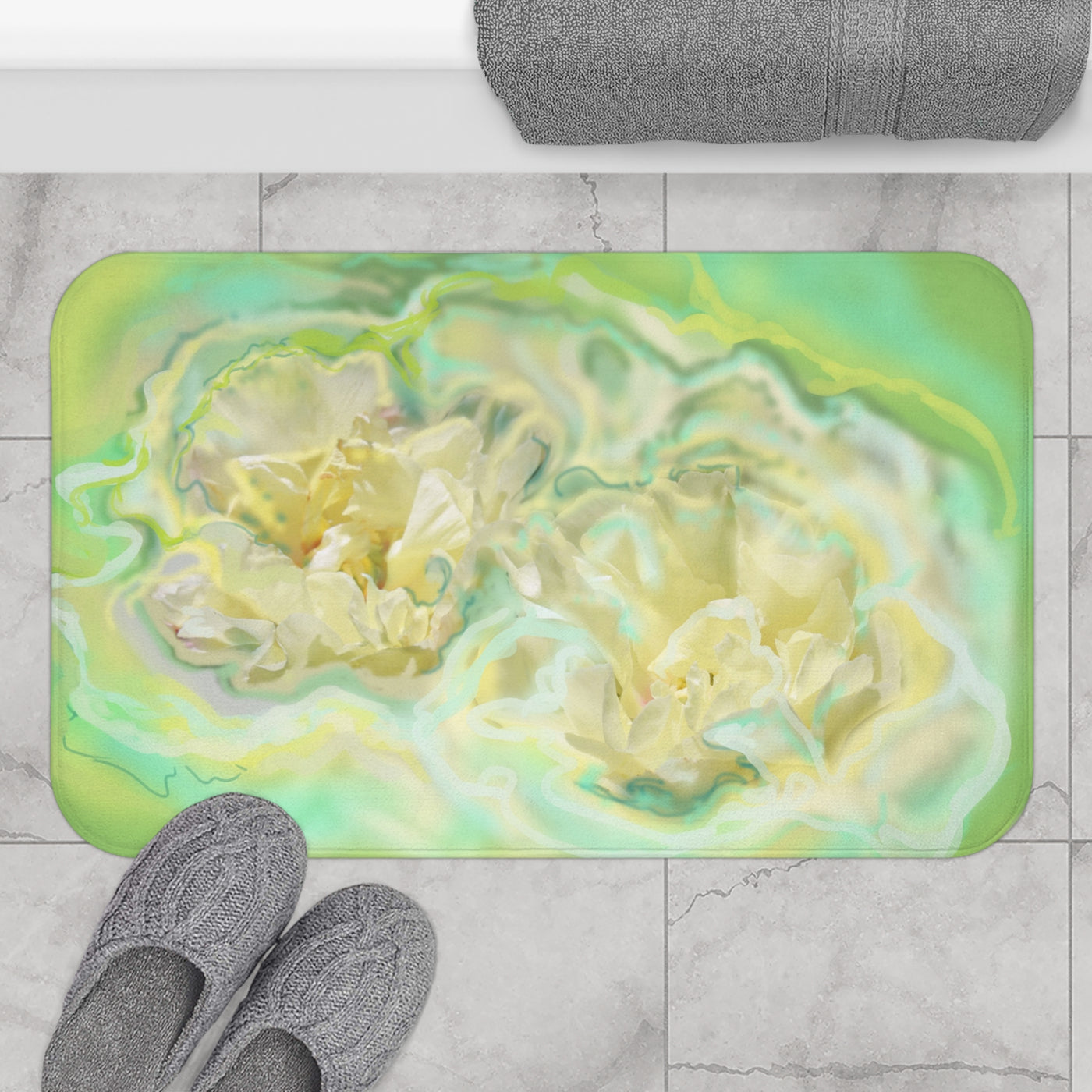 Stylish Green Floral Bath Mat – Modern Home Decor