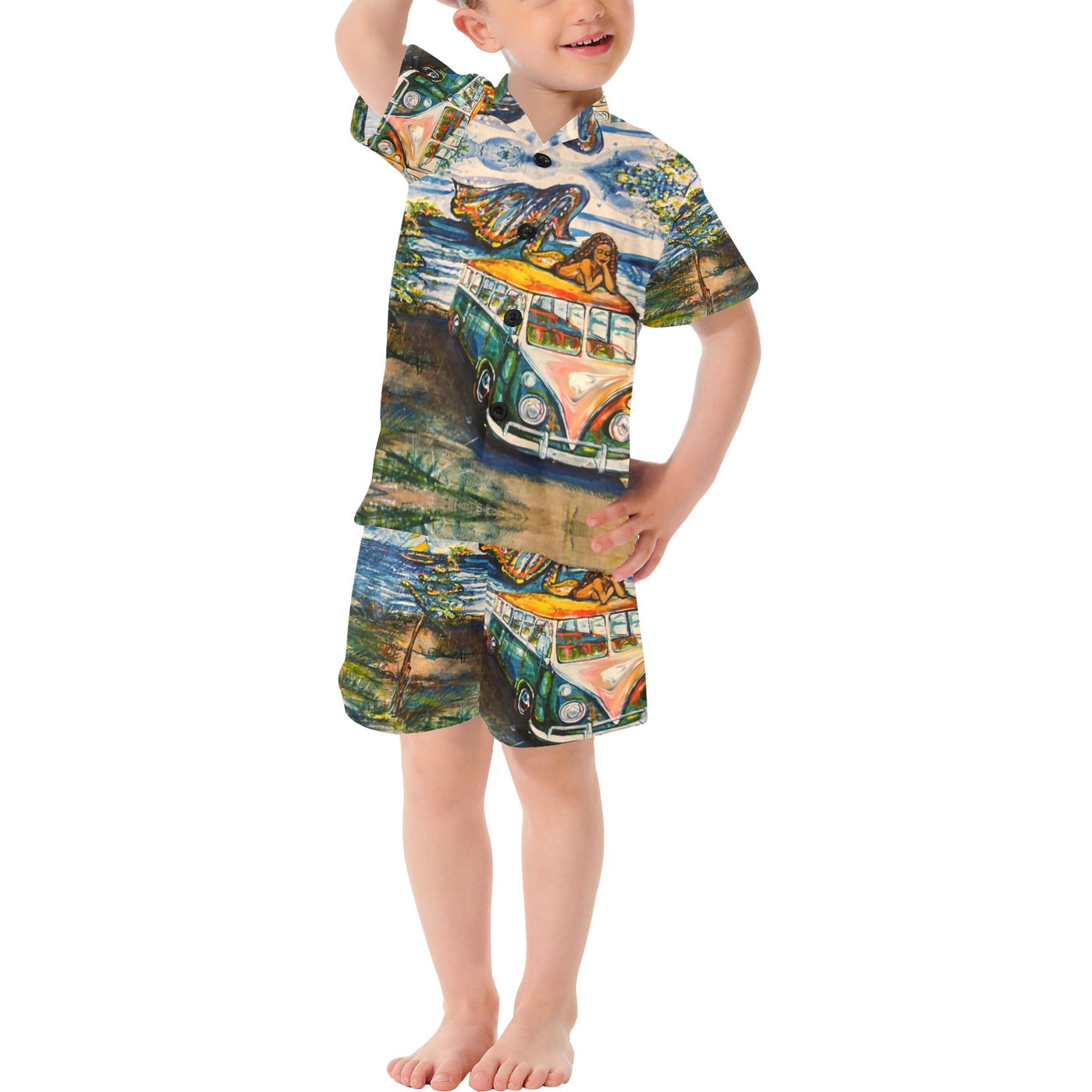Little Boys' mermaid V-Neck Short Set