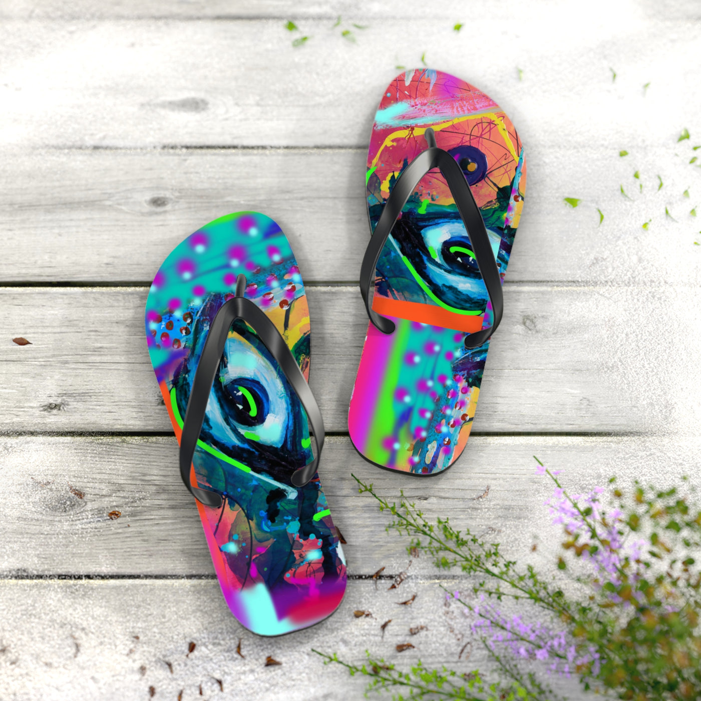 Vibrant Artistic Flip Flops - Colorful Summer Footwear