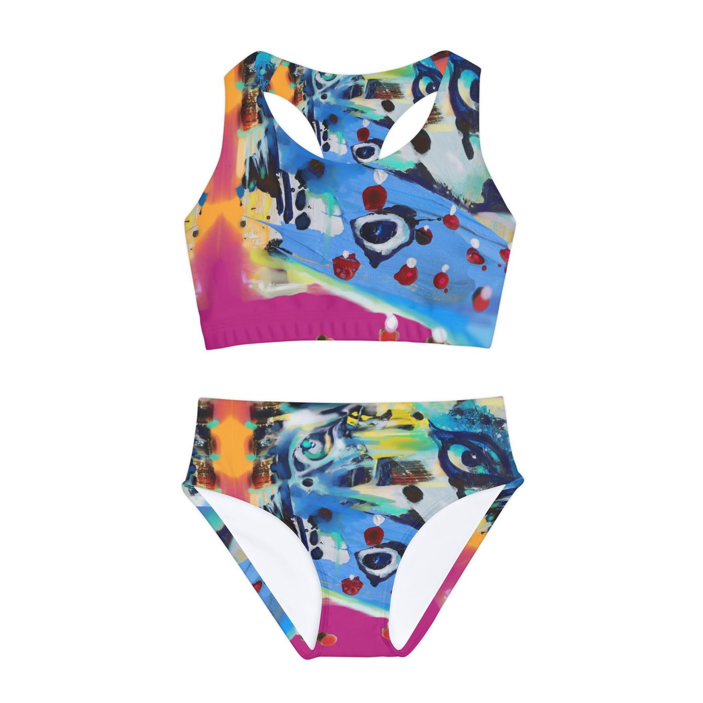 Vibrant Girls Two Piece Swimsuit - Colorful Abstract Design for Summer Fun
