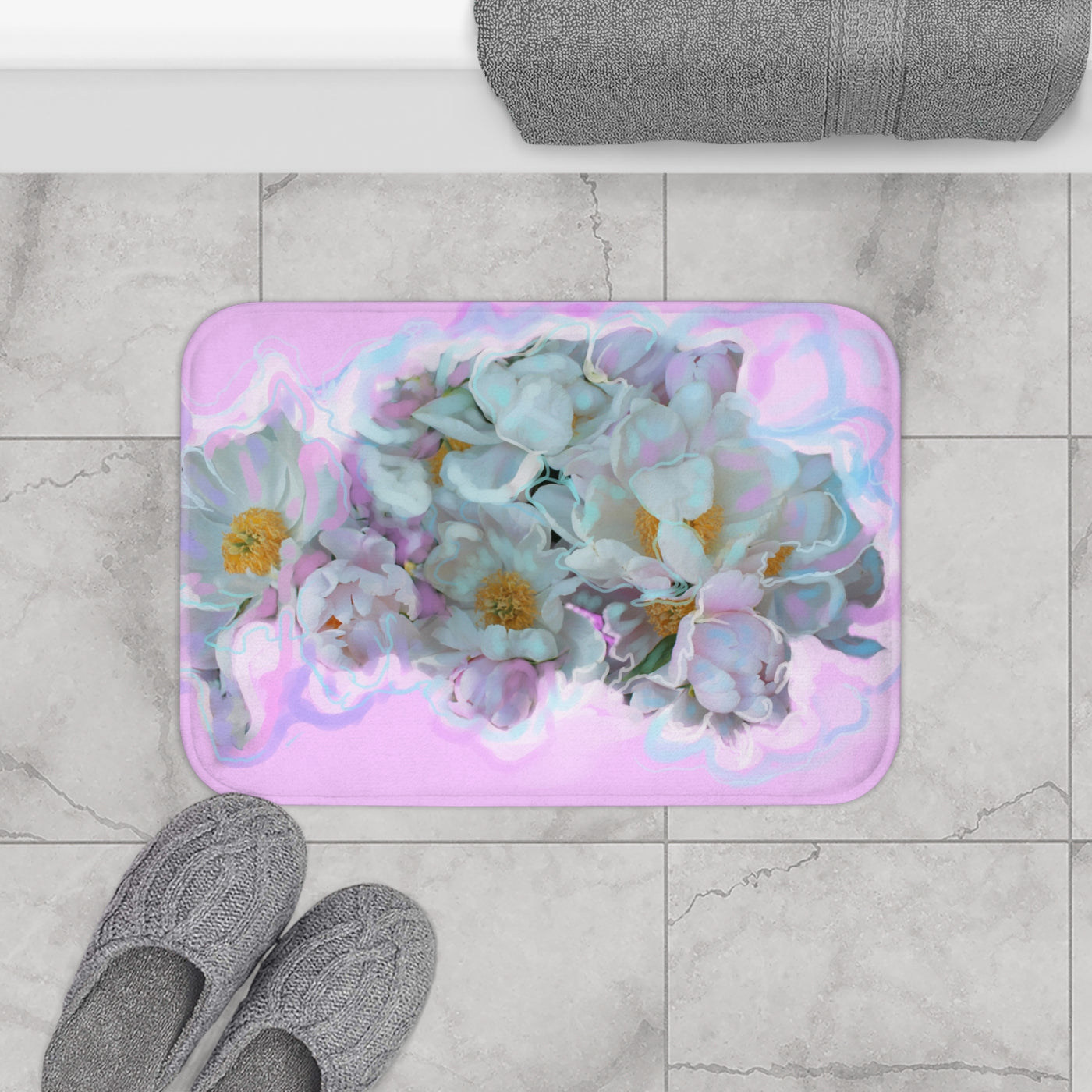 Pastel Floral Bath Mat - Soft and Cozy Bathroom Decor