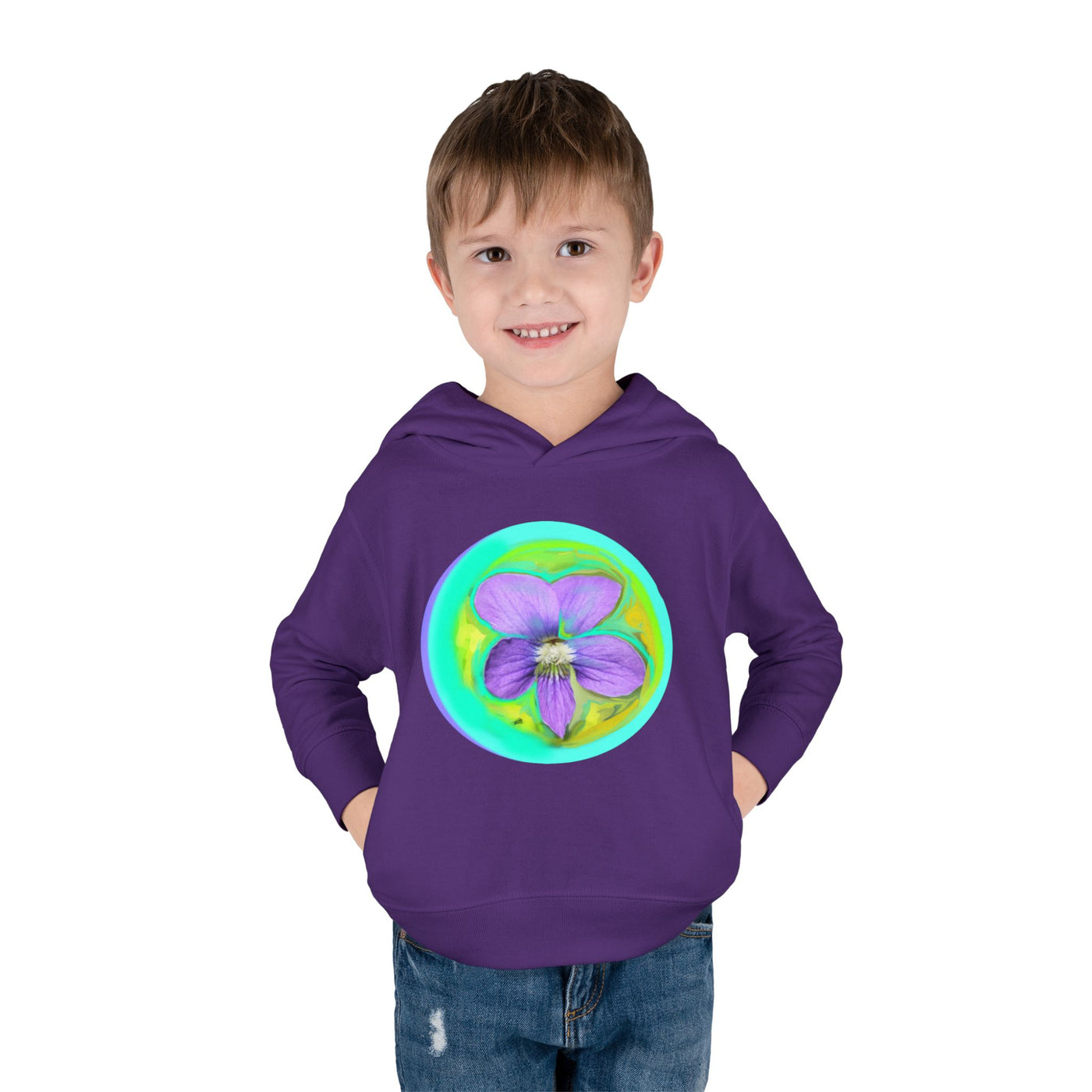 Toddler Floral Fleece Hoodie - Vibrant Purple Blossom Design