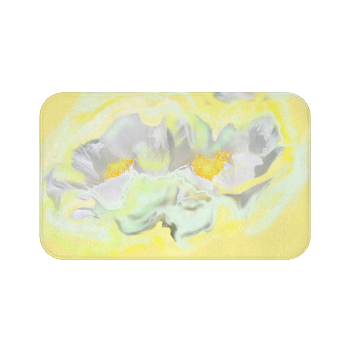 Elegante Badematte mit Blumenmuster, sanftes gelbes Blütendesign für die Inneneinrichtung