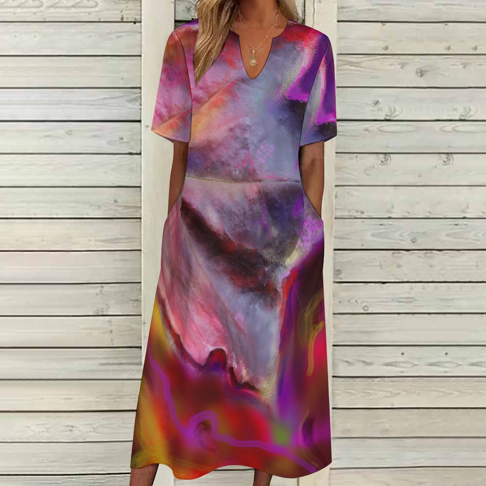 Short sleeve, artistic dress with pockets