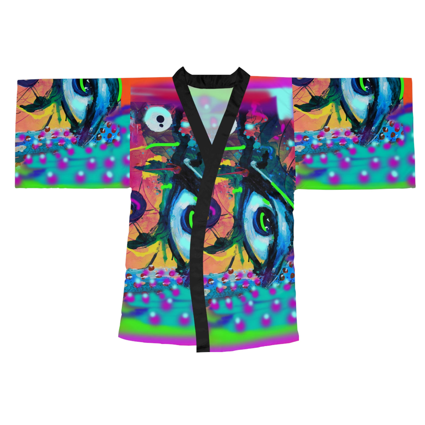 Vibrant Long Sleeve Kimono Robe - Colorful Art Design for Relaxation and Self-Care