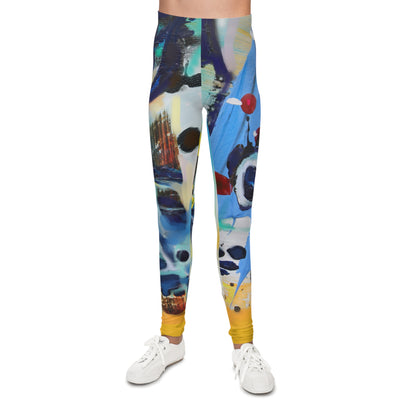 Vibrant Abstract Youth Leggings - Colorful Art Design for Active Kids