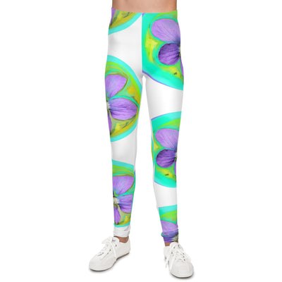 Floral Youth Leggings - Vibrant Violet Design for Active Kids