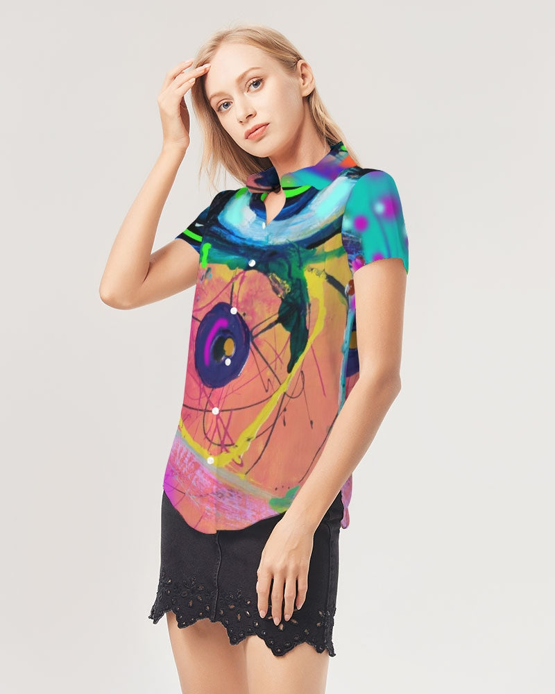 Eye Abstraction Women's Short Sleeve Button Up
