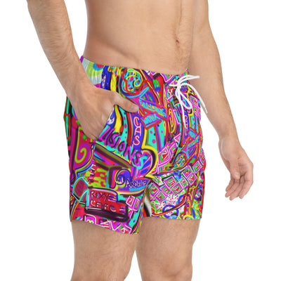 Vibrant Illusions Swim Trunks - Colorful Beachwear for Fun in the Sun
