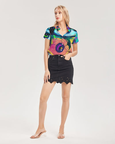 Eye Abstraction Women's Short Sleeve Button Up