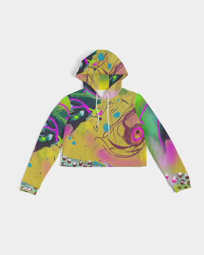 Abstract Yellow Women's Cropped Hoodie