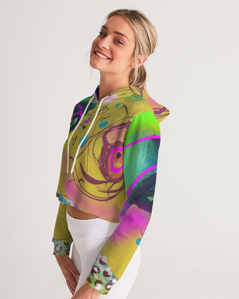 Abstract Yellow Women's Cropped Hoodie