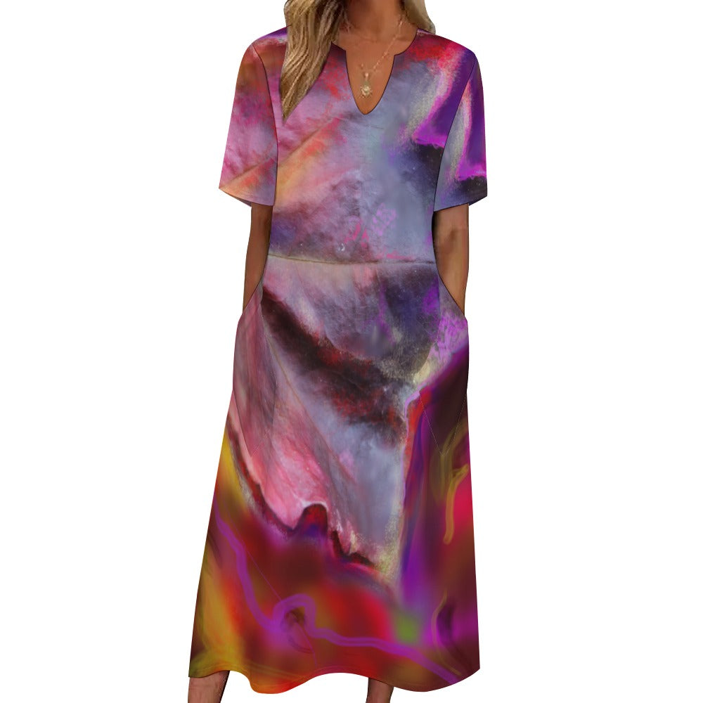 Short sleeve, artistic dress with pockets