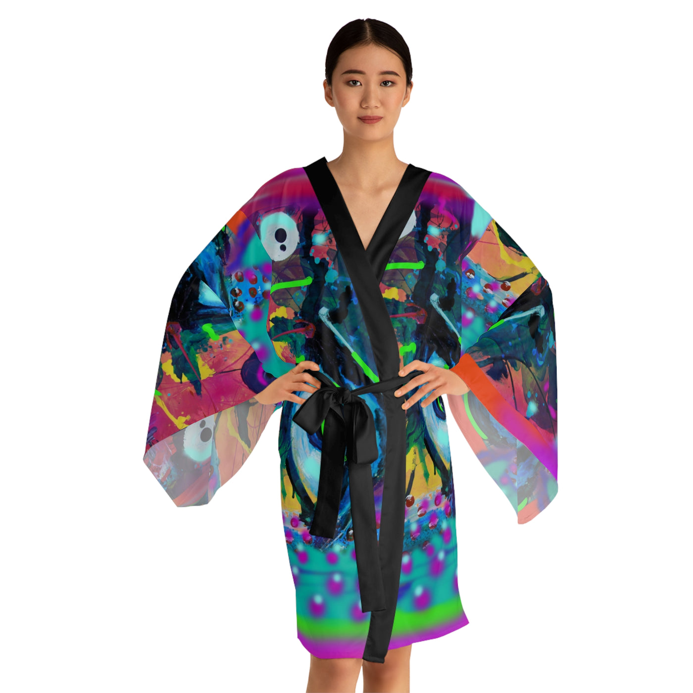 Vibrant Long Sleeve Kimono Robe - Colorful Art Design for Relaxation and Self-Care