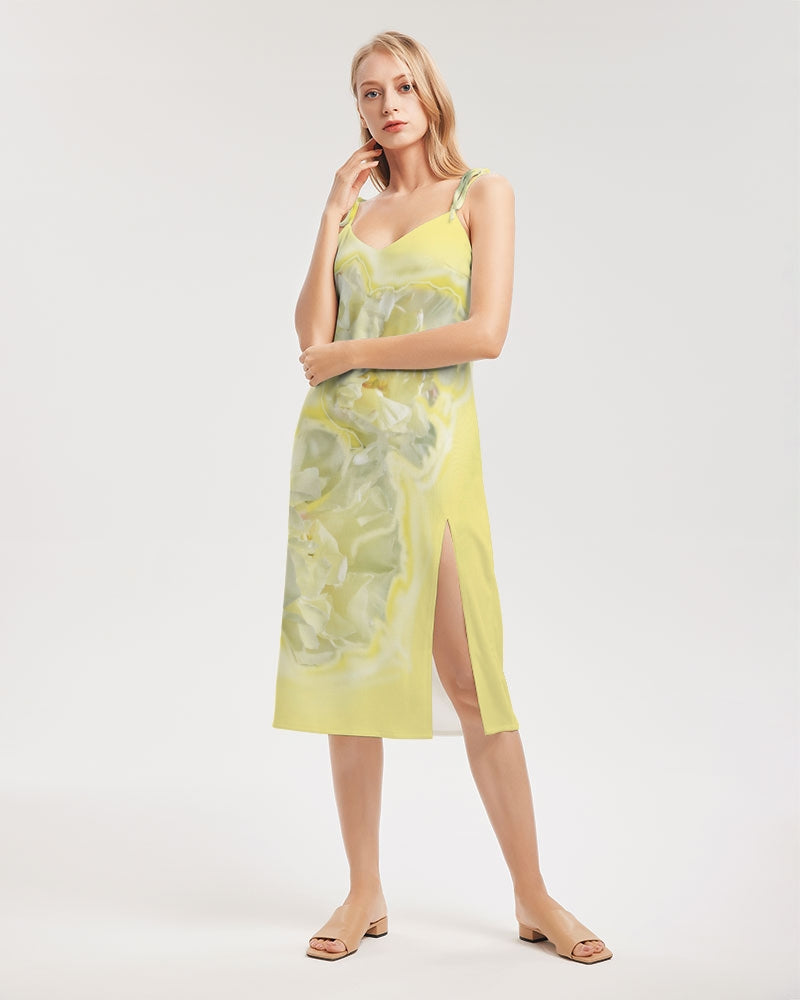 Yellow Peony Women's  Tie Strap Split Dress