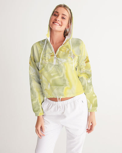 Yellow Peony Women's Cropped Windbreaker