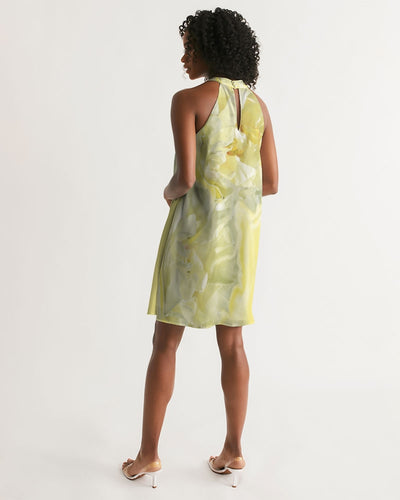 Yellow Peony Women's Halter Dress