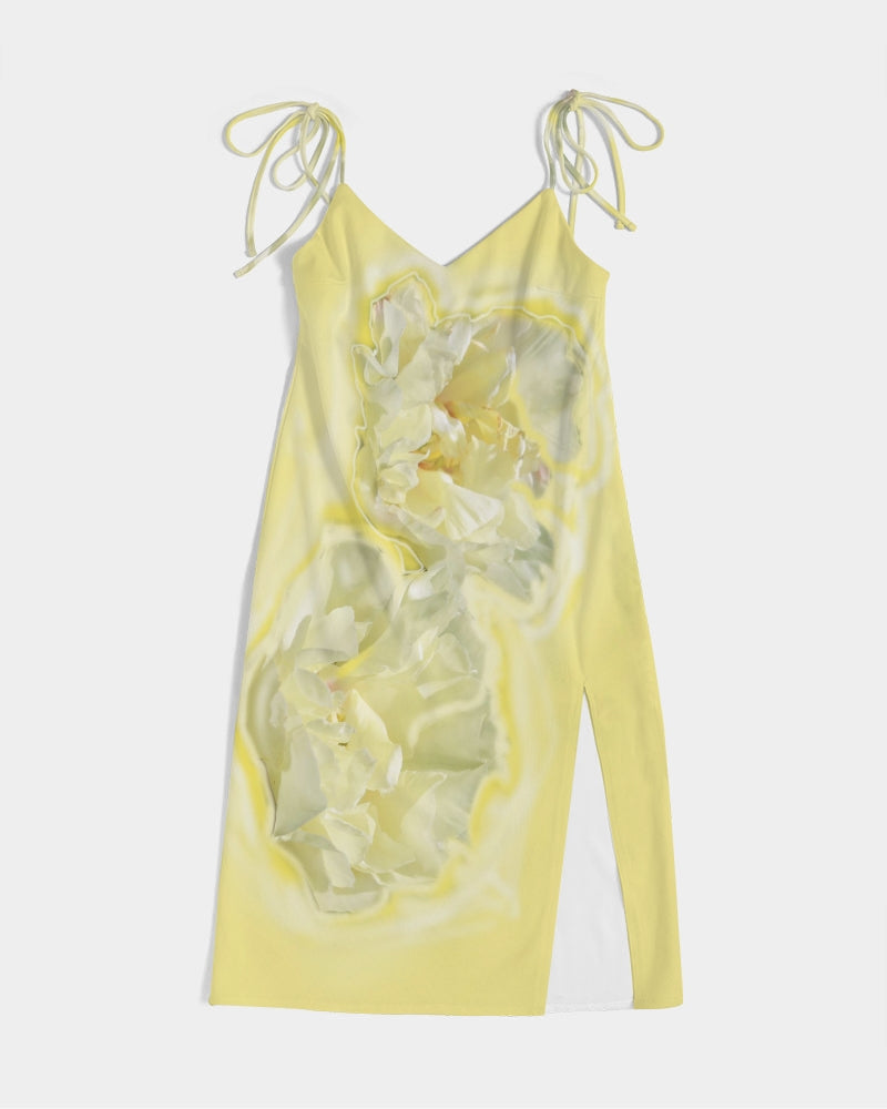 Yellow Peony Women's  Tie Strap Split Dress