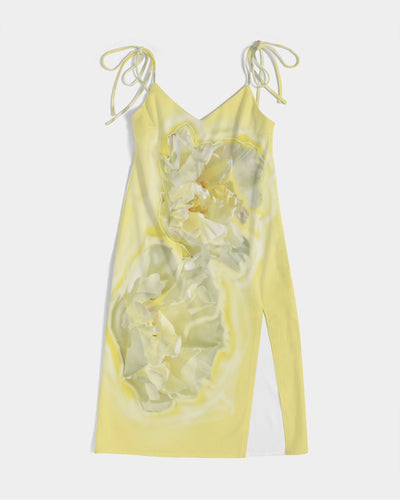 Yellow Peony Women's  Tie Strap Split Dress