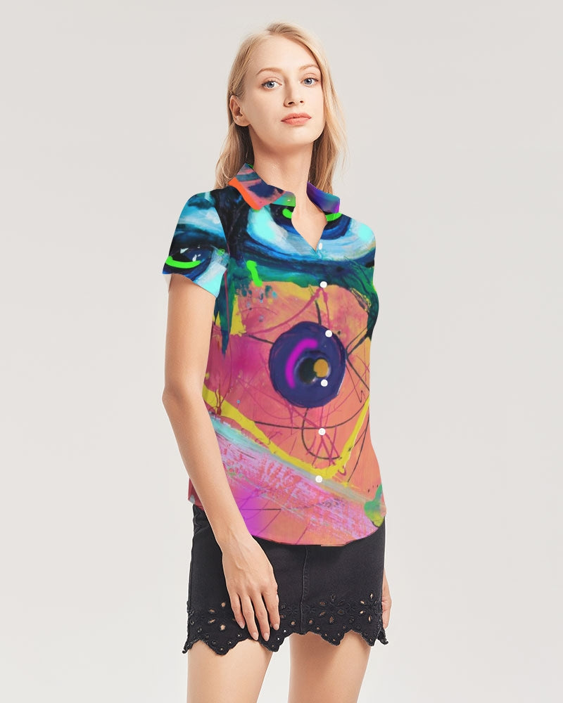 Eye Abstraction Women's Short Sleeve Button Up