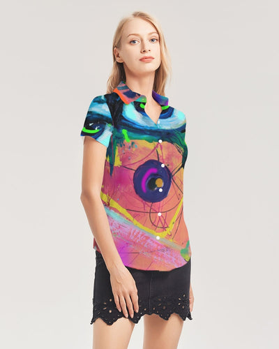 Eye Abstraction Women's Short Sleeve Button Up