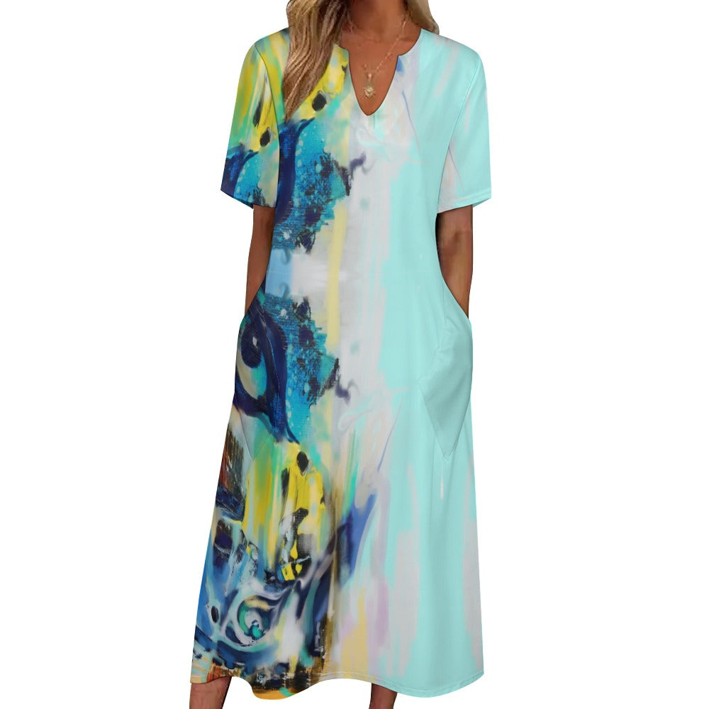 Short sleeved loose fitting dress with pockets