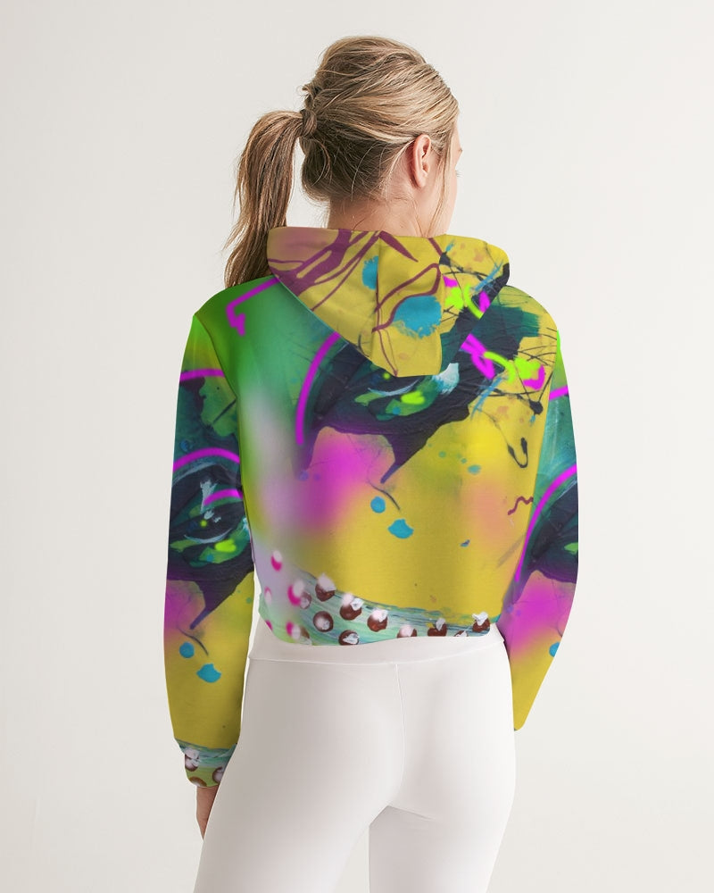 Abstract Yellow Women's Cropped Hoodie