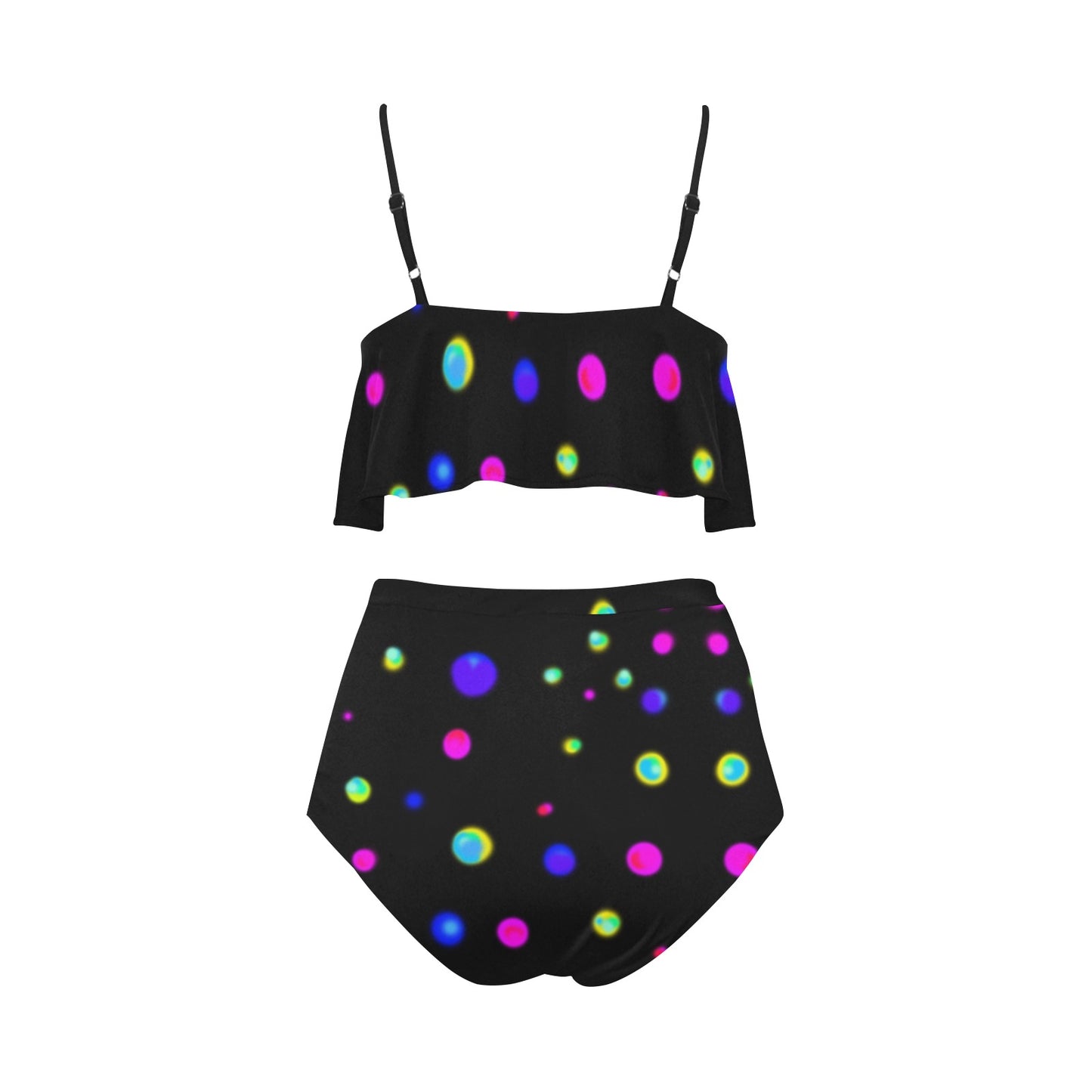 Bikini-Set mit Volant und hoher Taille