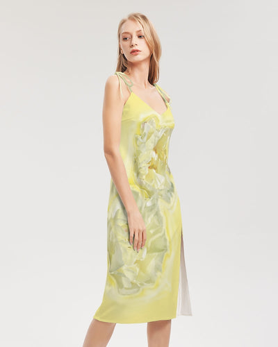 Yellow Peony Women's  Tie Strap Split Dress