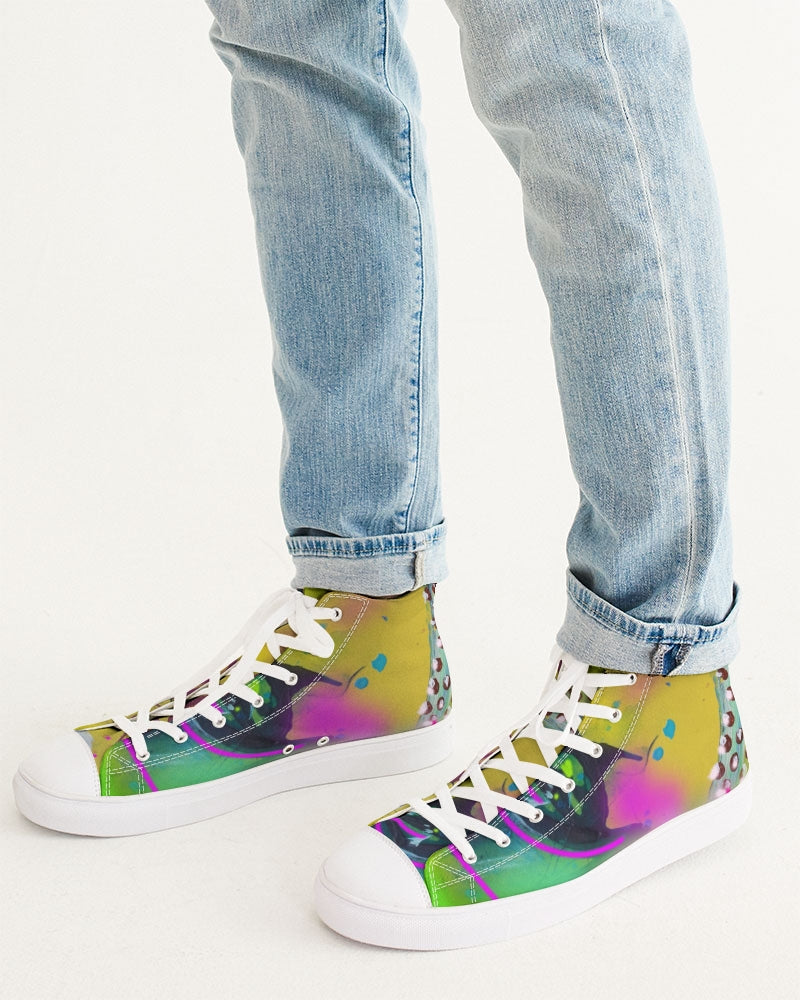 Abstract Yellow Men's Hightop Canvas Shoe