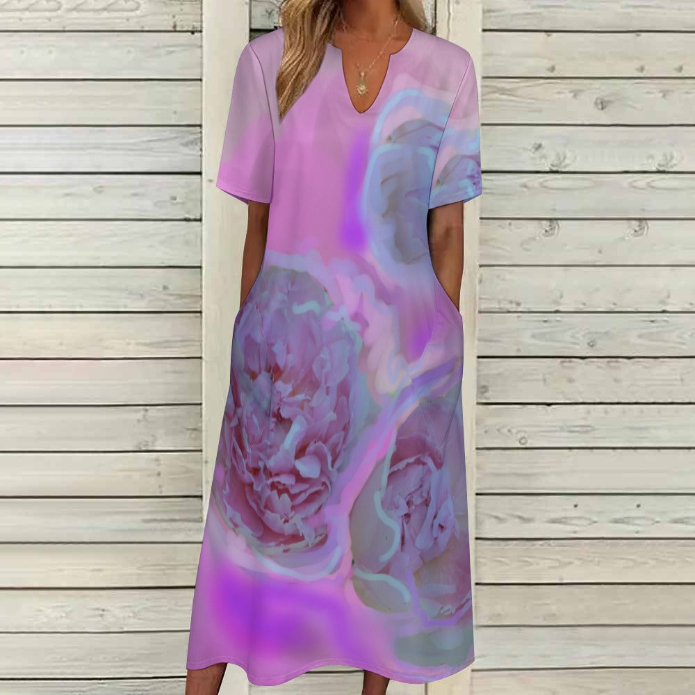 Short sleeved loose fitting dress with pockets