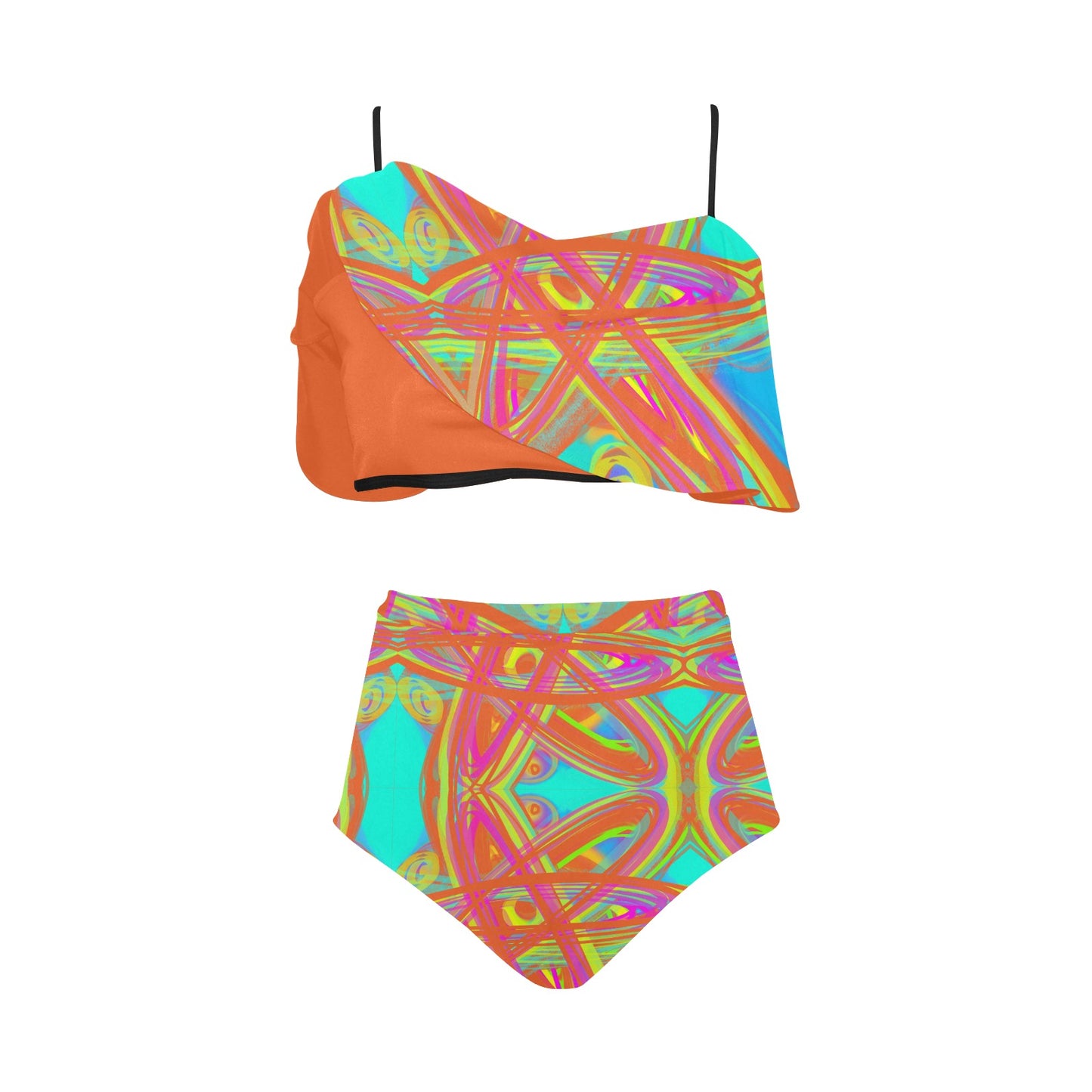 Bikini-Set mit Volant und hoher Taille