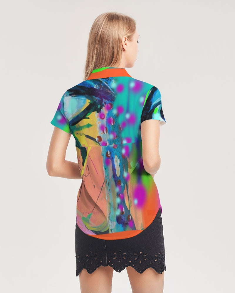Eye Abstraction Women's Short Sleeve Button Up