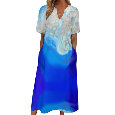 Short sleeved loose fitting dress with pockets