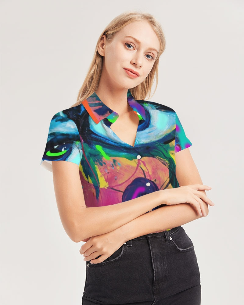 Eye Abstraction Women's Short Sleeve Button Up