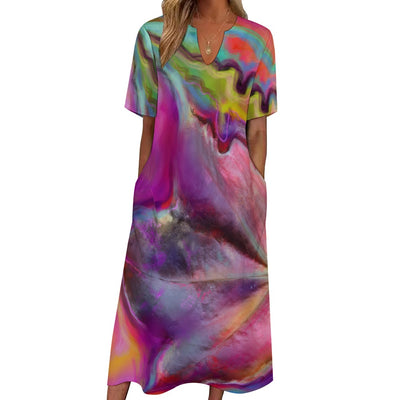 Short sleeve, artistic dress with pockets